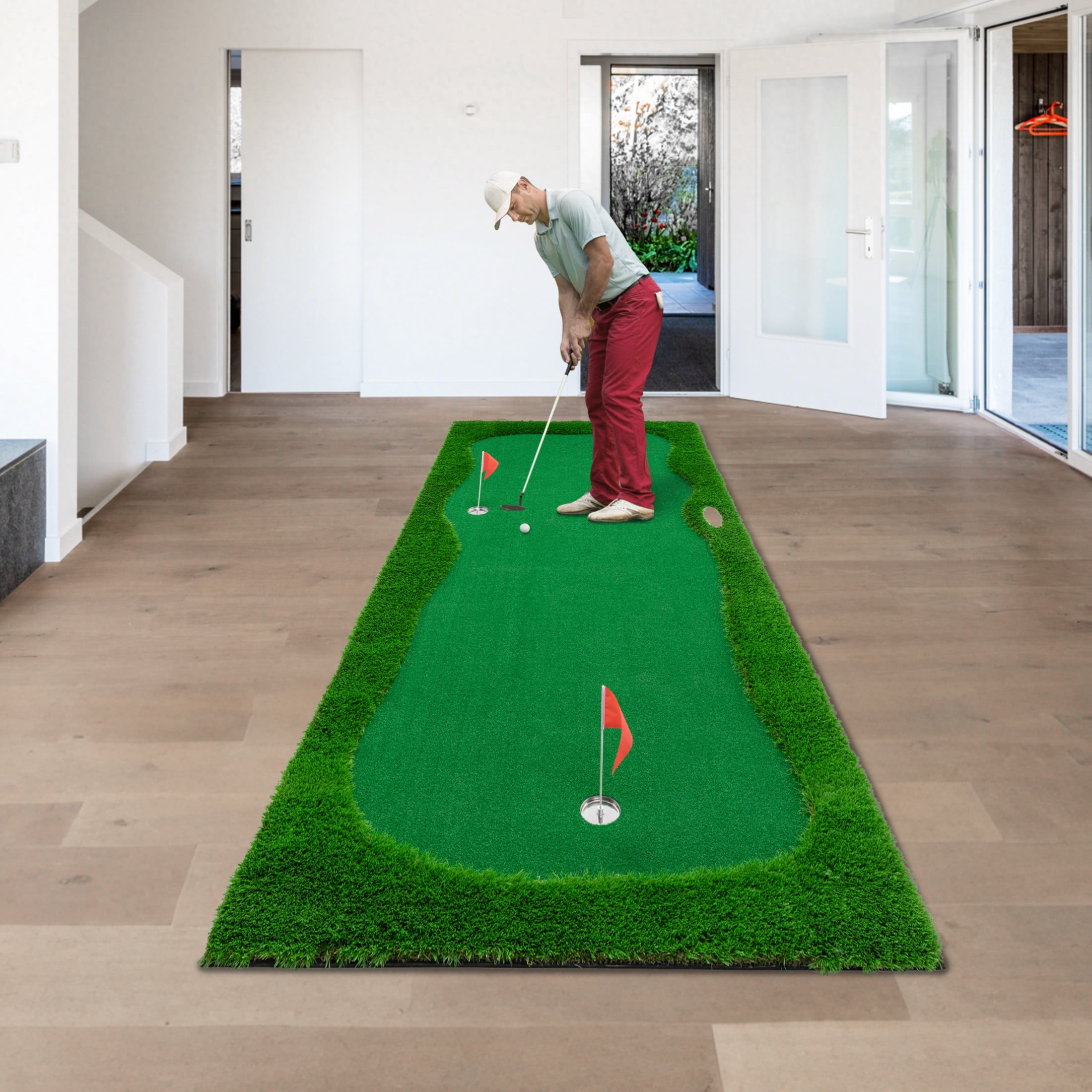Noble House 12x5 FT Professional Golf Putting Mat with Hole Cups and Non-Slip Rubber Base, Indoor Outdoor Use, Green