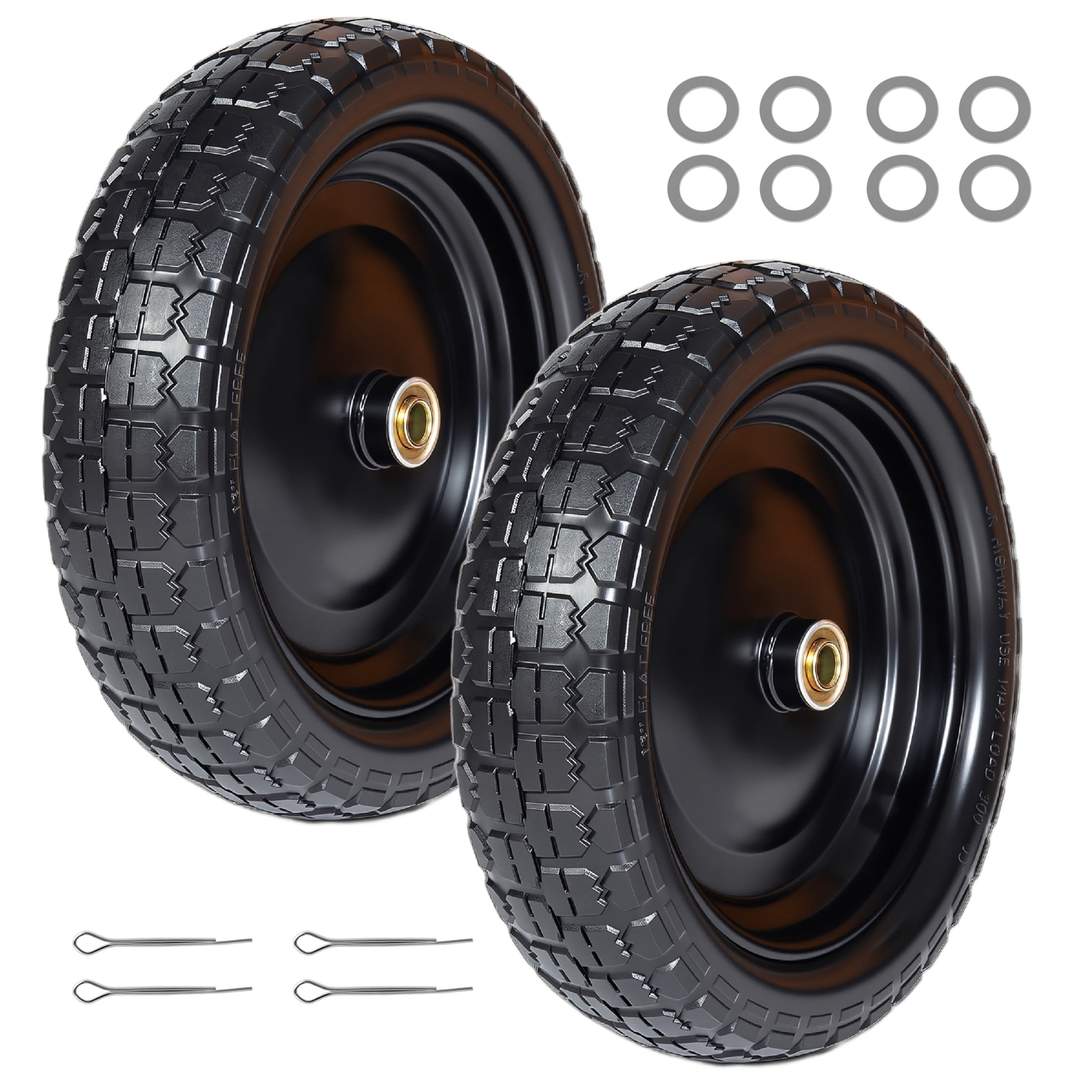 Noble House 13" x 3.5" Solid Rubber Flat-Free Tires & Wheels with Flat-Free Design for Trailer, Black, Set of 2