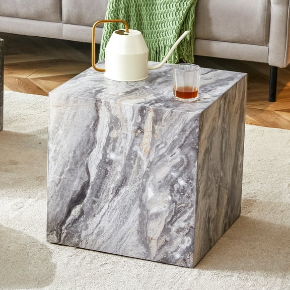 Noble House 15.7" Square Coffee Table, MDF with Gray Textured Finish, Modern Compact Accent, for Living Room, Gray