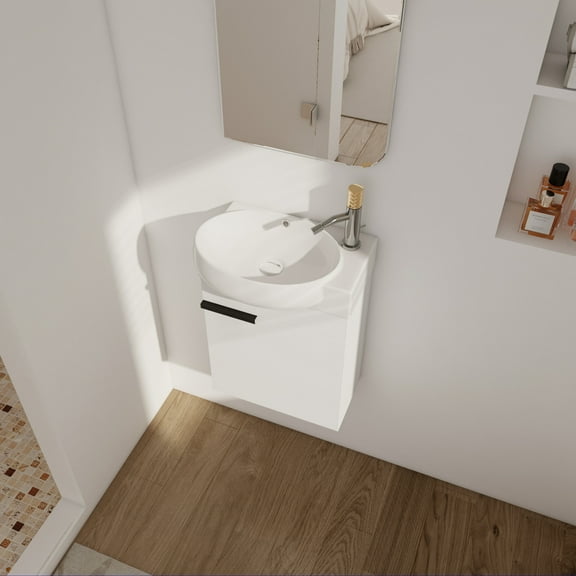 Noble House 16" Bathroom Vanity with Sink, Soft Close Doors, Space-Saving Modern Vanity Cabinet for Small Bathroom, Gloss White