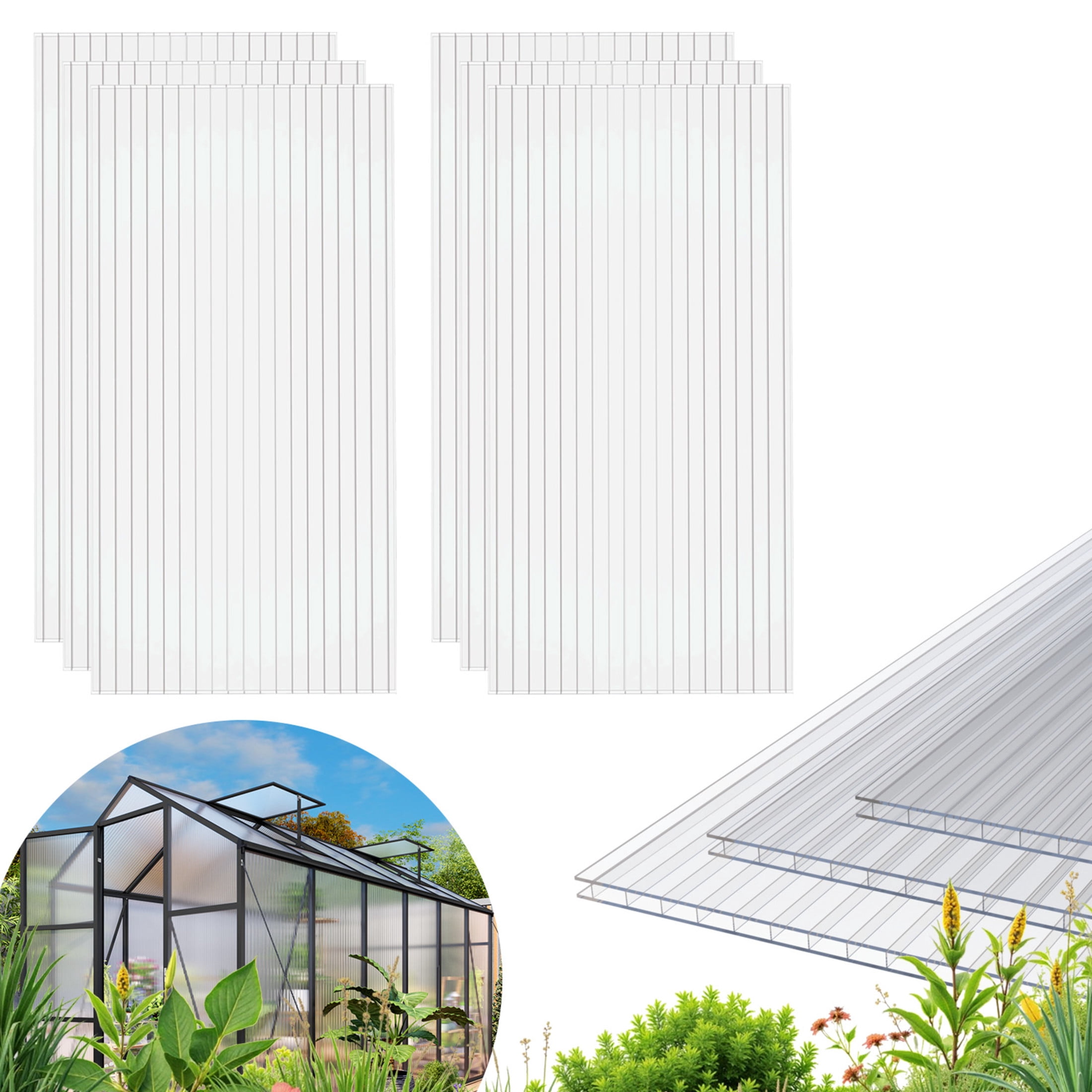 Noble House 16 Pack Twin-Wall Polycarbonate Greenhouse Panels, 4 ft x 2 ft UV-Protected Sheets, Transparent