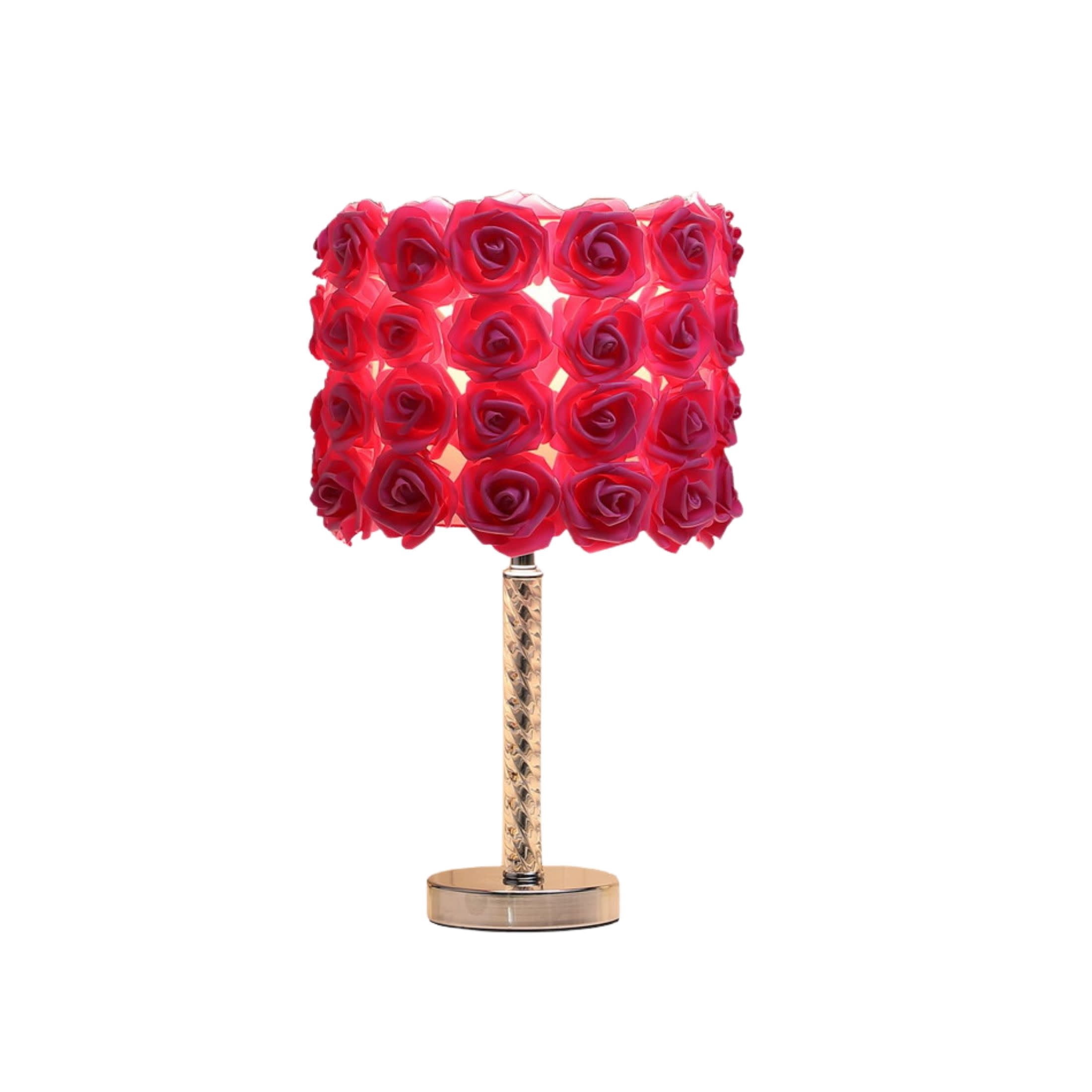 Noble House 18.25" Roses Table Lamp, Twisted Acrylic Body, Drum Shade, Chrome Base, E26 Light Bulb, Red