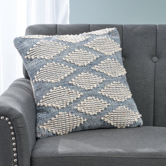Noble House 18" x 18" Beige, Blue, Multi-color Diamond Cotton, Wool Decorative Pillow Cover