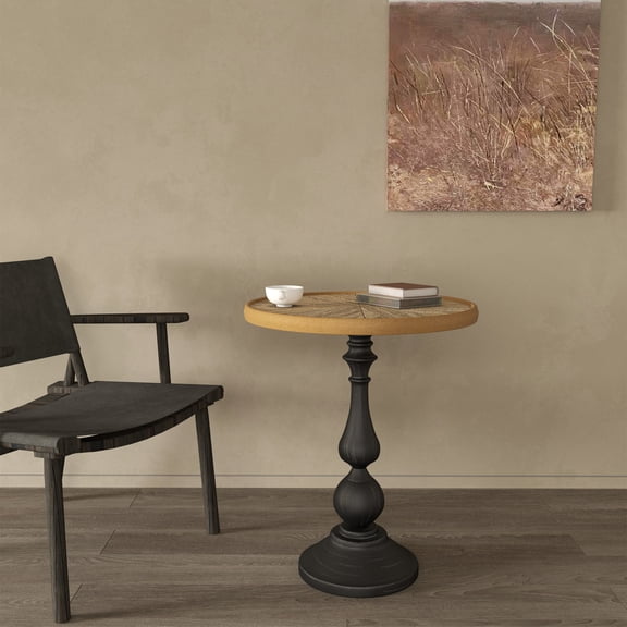 Noble House 19.9" Round Rustic French Pedestal End Table, Vintage Wood Accent Side Table for Living Room, Natural