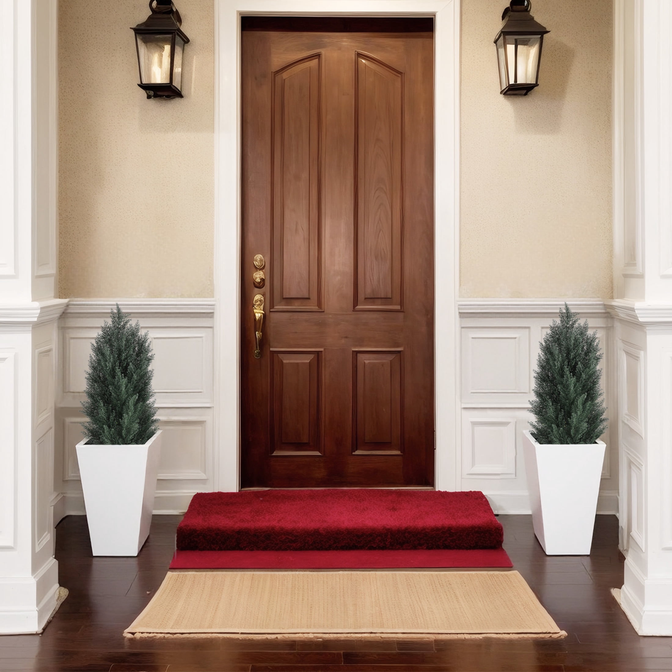 Noble House 2.95FT Artificial Pine Trees, Faux Plants in Pots for Indoor/Outdoor & Porch Décor, Green, Set of 2