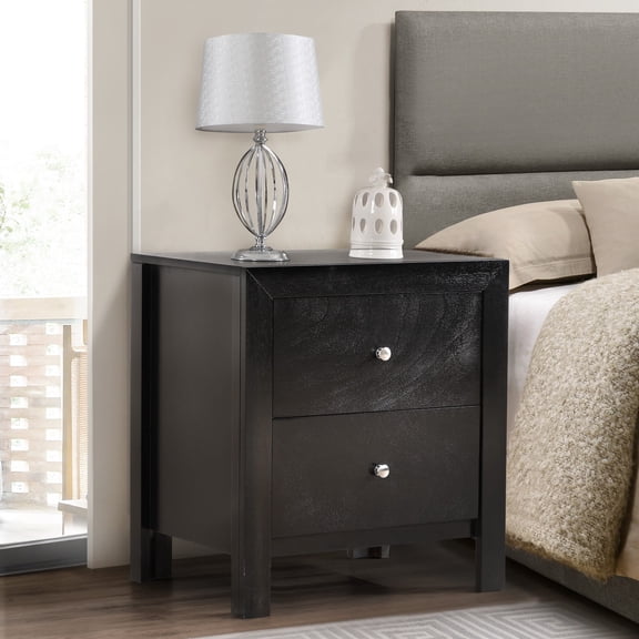 Noble House 2-Drawer Nightstand, Chic Bedside Table with Durable Particle Board Frame, Black Finish