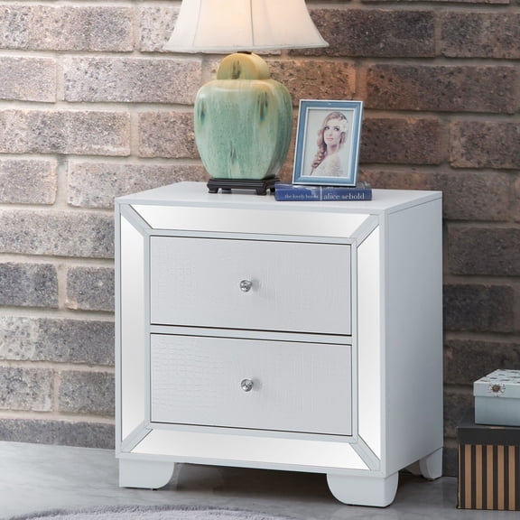 Noble House 2-Drawer Nightstand, Contemporary Bedside Table with Particle Board Frame, Silver Champagne Finish