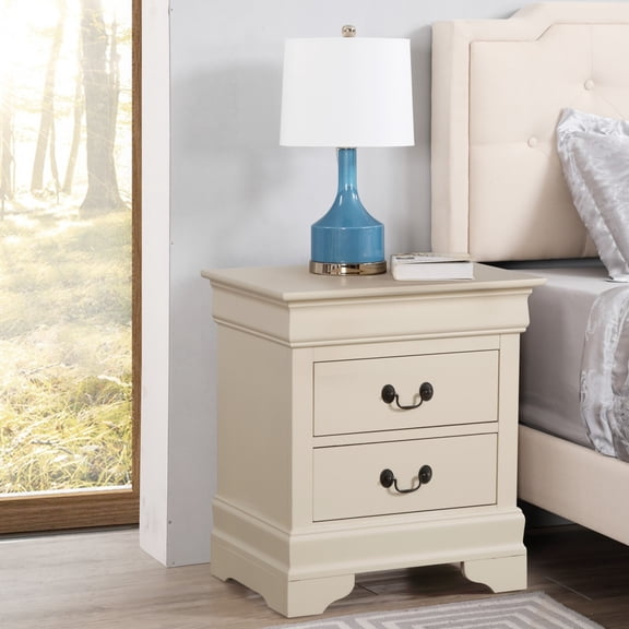 Noble House 2-Drawer Nightstand, Traditional Bedside Table with Particle Board Frame, Beige Finish