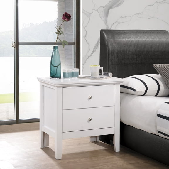 Noble House 2-Drawer Nightstand, Transitional Bedside Table with Durable Wooden Frame, White Finish