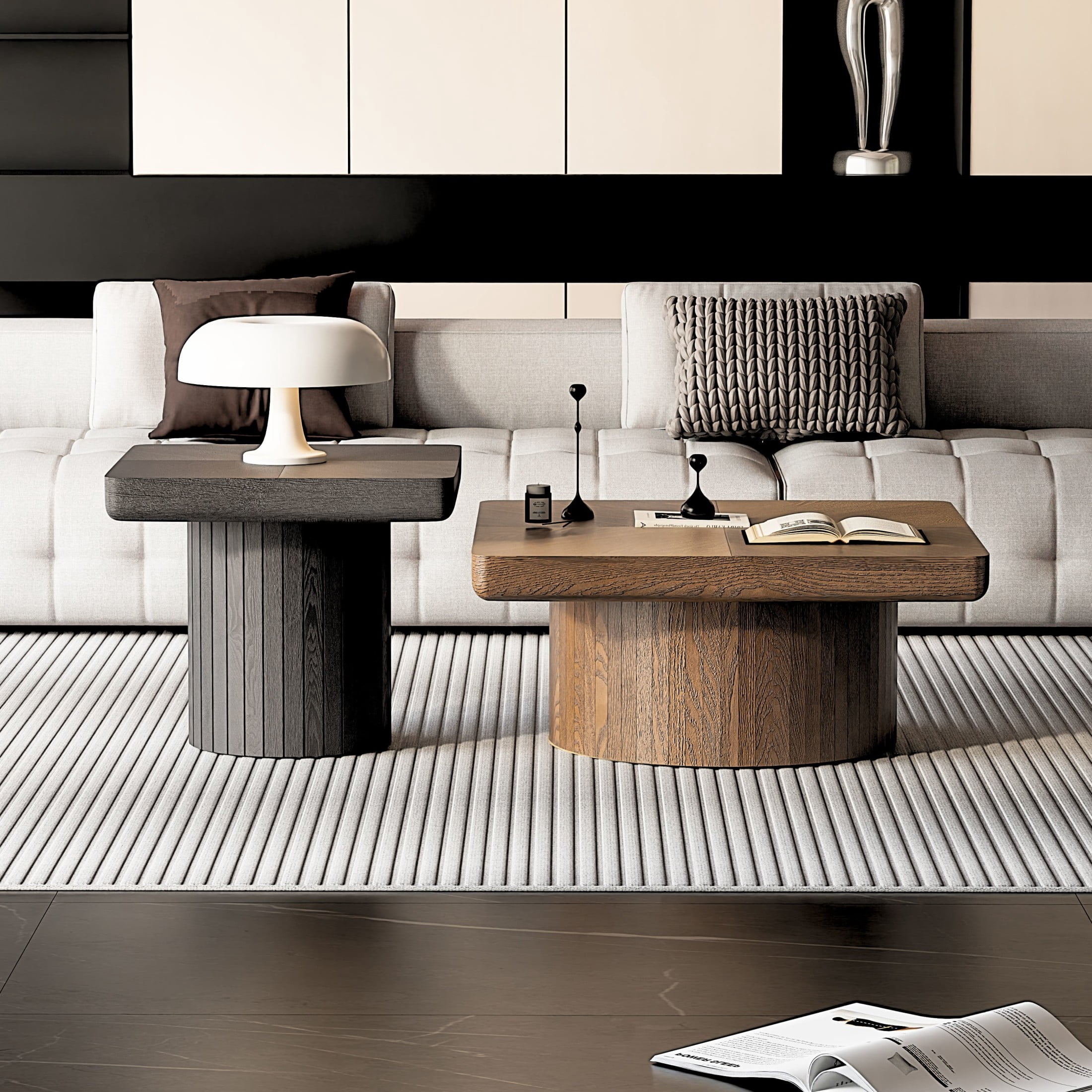 Noble House 2-Piece Nesting Coffee Table, Minimalist Wooden Center Table & Side Table, for Living Room, Black & Walnut