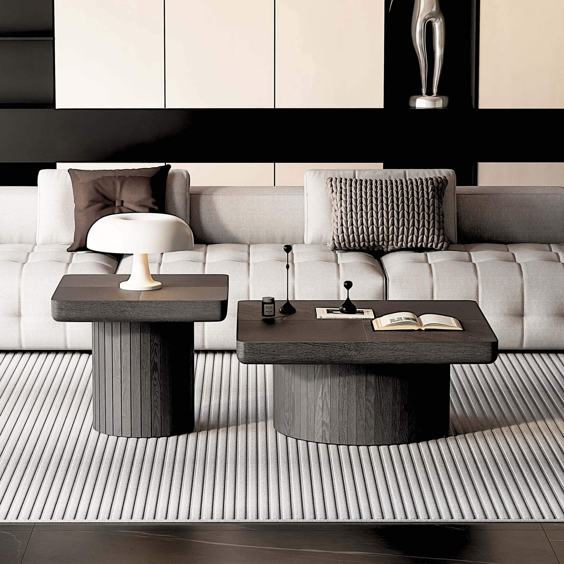 Noble House 2-Piece Nesting Coffee Table, Minimalist Wooden Center Table & Side Table, for Living Room, Black