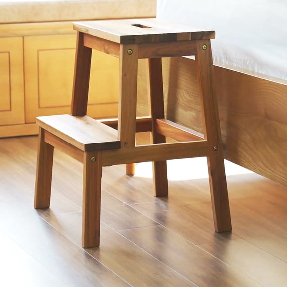 Noble House 2-Step Wooden Stool, Solid Acacia Wood Step Stool for Adults & Kids, Climbing Chair, Natural Brown