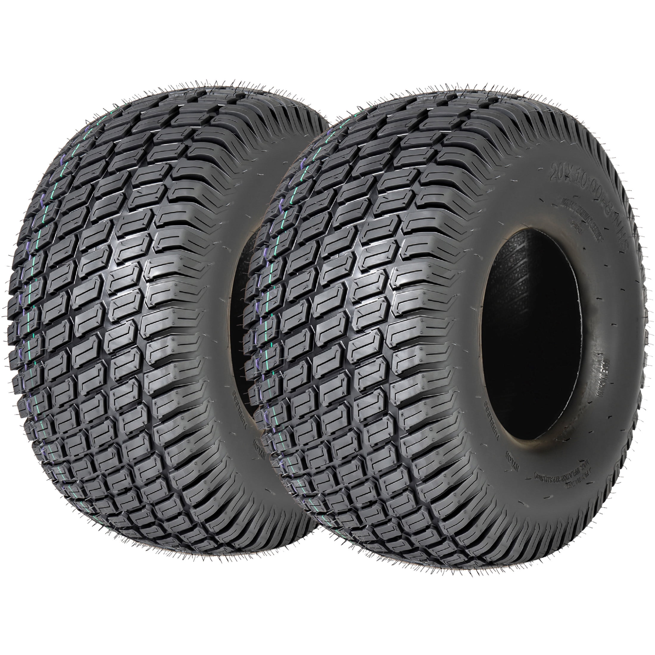 Noble House 20" x 10" 4-Ply Tubeless Turf Tread Lawn Mower Tires, Heavy Duty for Large Garden Tractors, Black, Set of 2