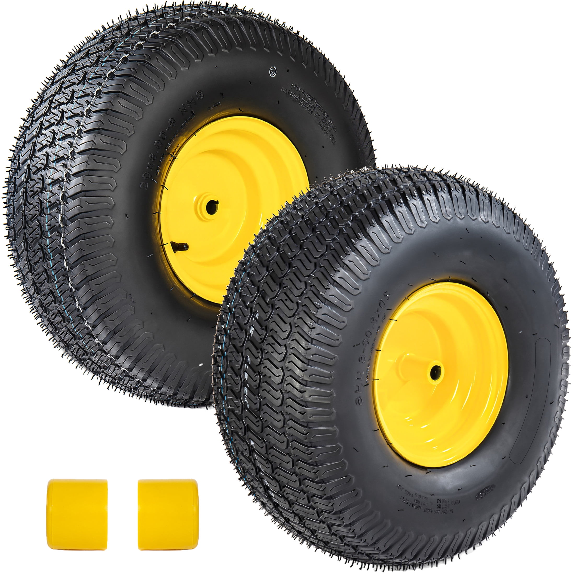 Noble House 20" x 8" Lawn Mower Tires & Wheel Assembly with Steel Rim, Tubeless Heavy Duty, Black & Yellow, Set of 2