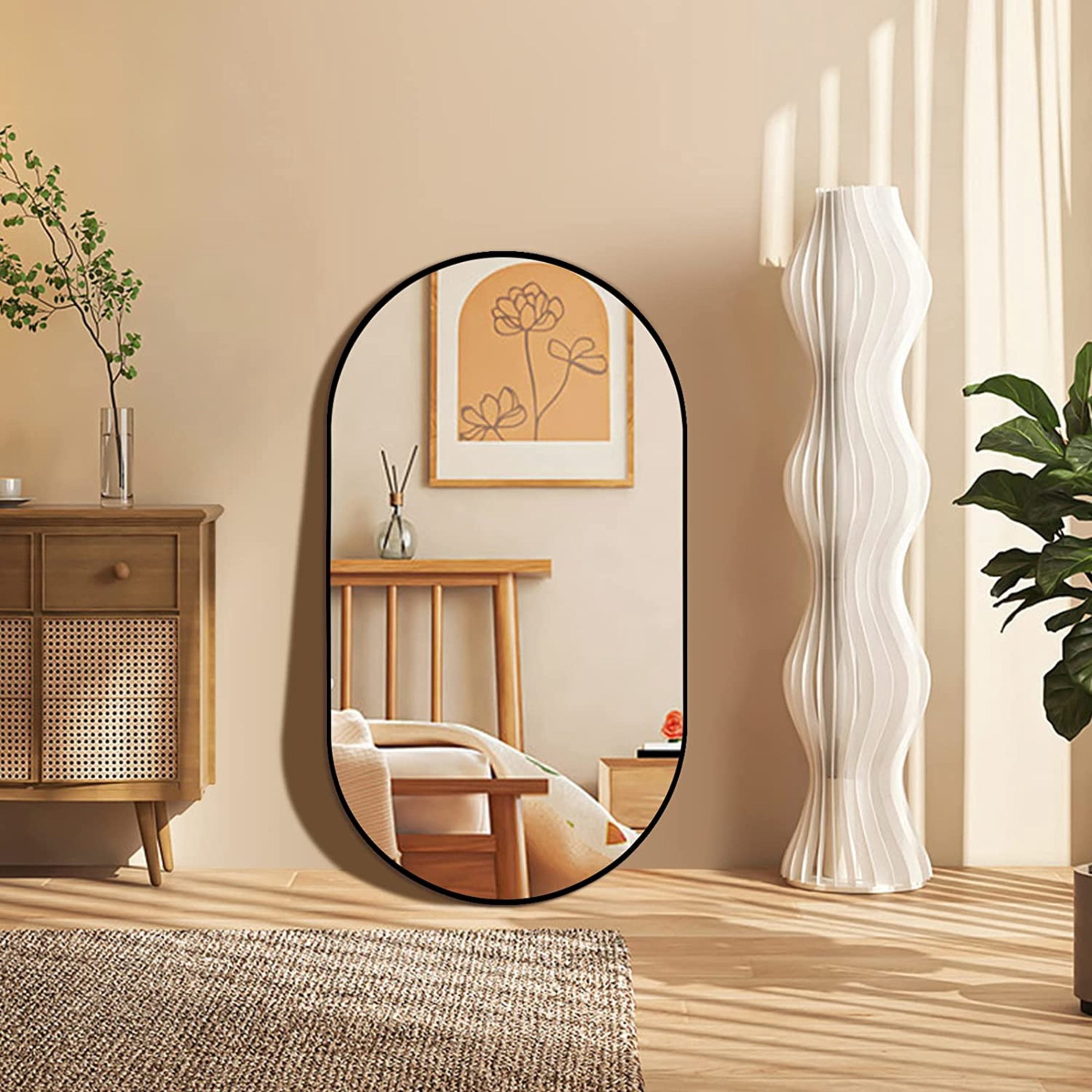 Noble House 20"x28" Oval Metal Wall Mirror, Vanity Mirror for Bathroom, Bedroom & Living Room, Black