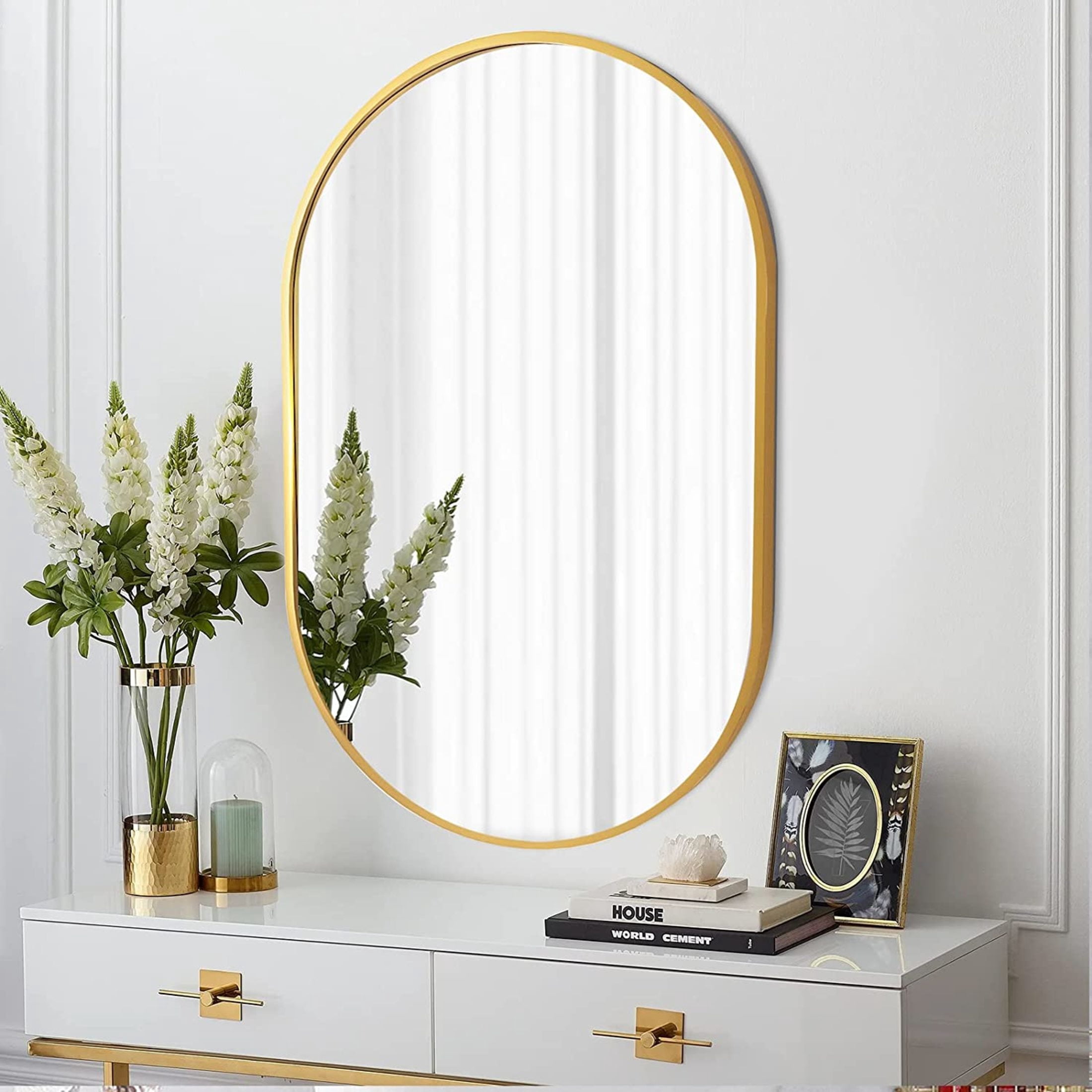 Noble House 20"x28" Oval Metal Wall Mirror, Vanity Mirror for Bathroom, Bedroom & Living Room, Gold