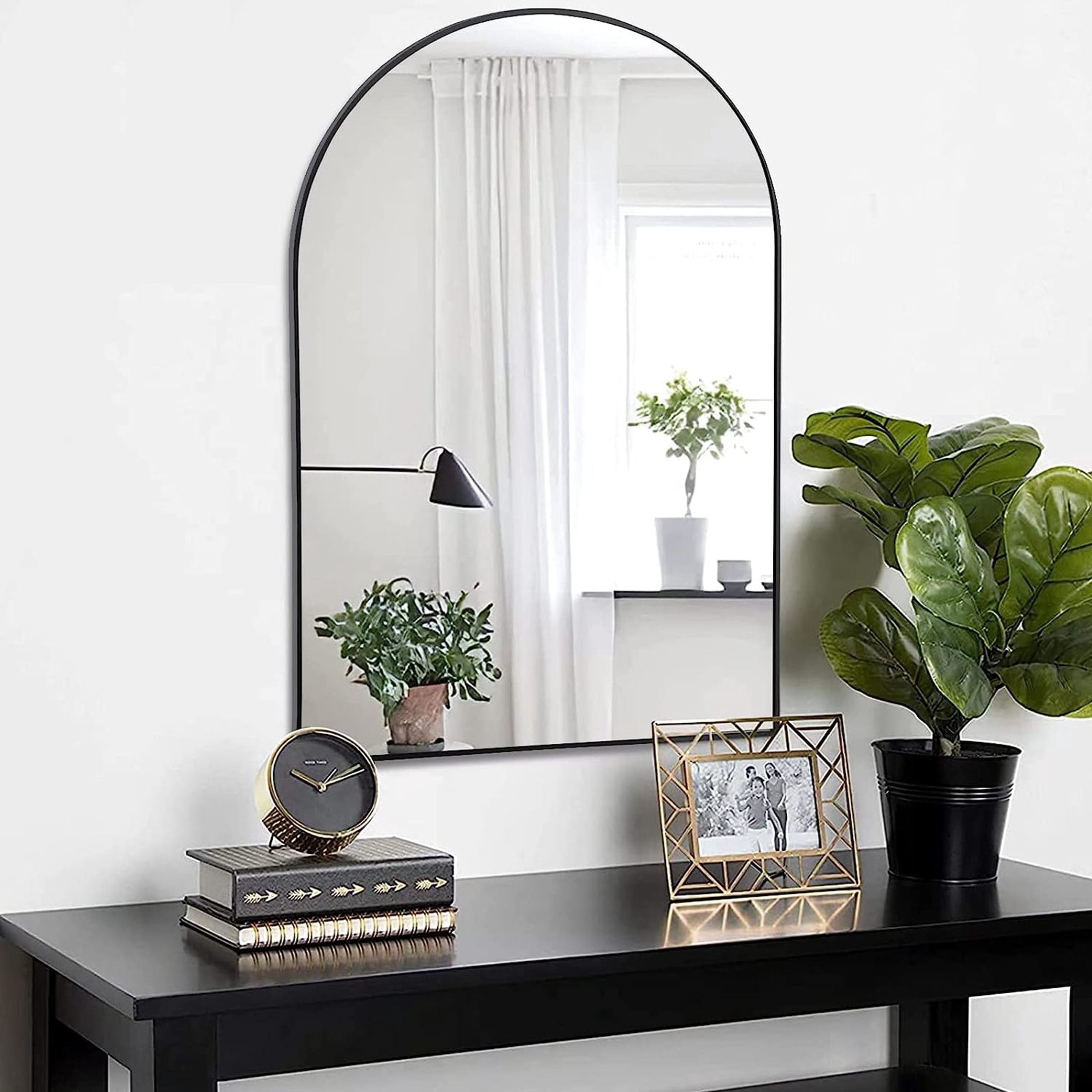 Noble House 20"x30" Arched Metal Wall Mirror, Vanity Mirror for Bathroom, Bedroom & Living Room, Black