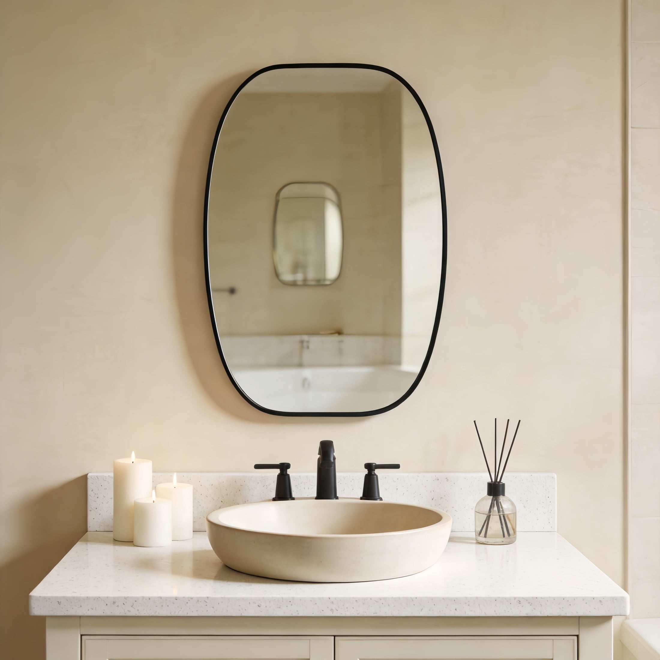 Noble House 20"x30" Unique Metal Framed Oval Wall Mirror, Modern Oblong Vanity Mirror for Bathroom & Entryway, Black