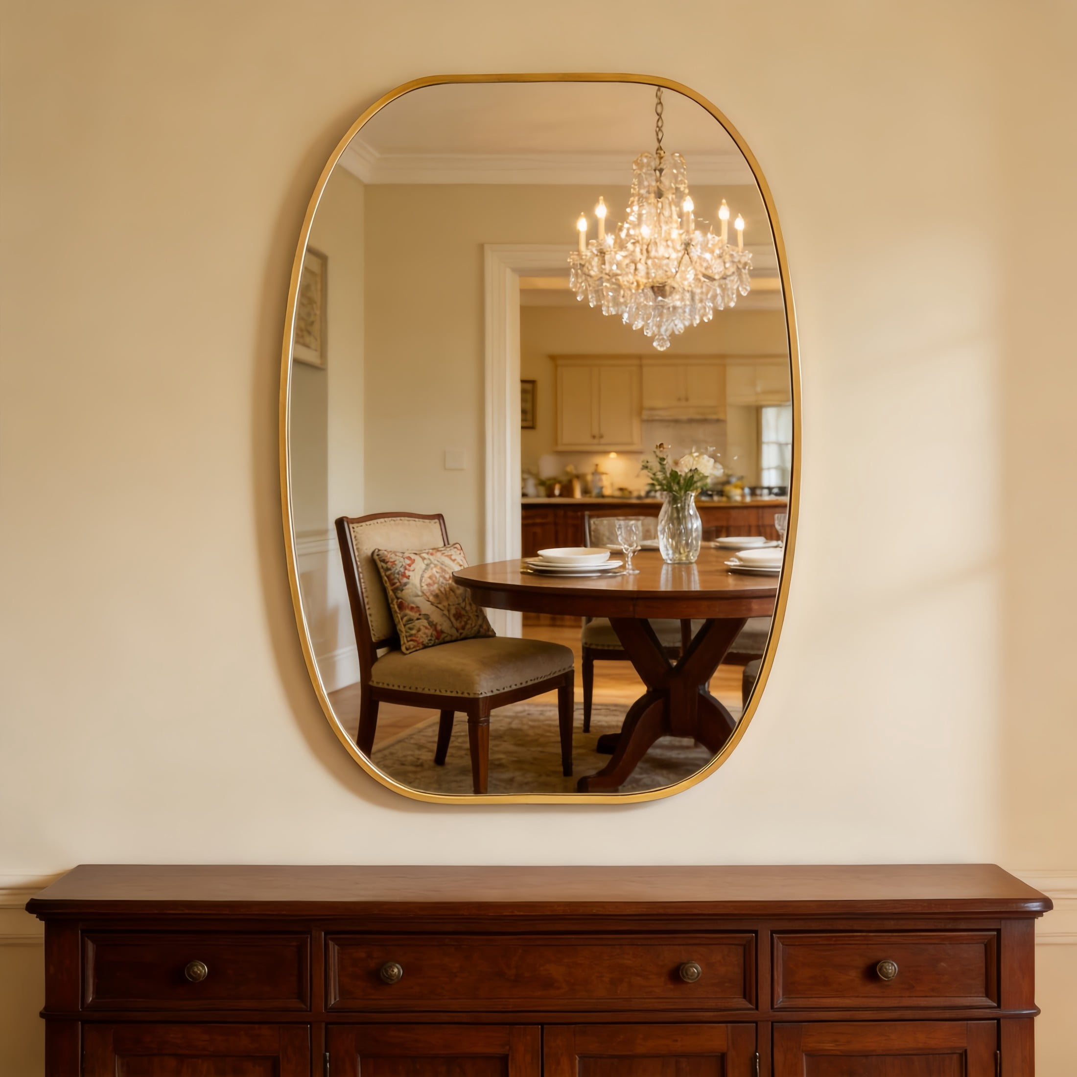 Noble House 20"x30" Unique Metal Framed Oval Wall Mirror, Modern Oblong Vanity Mirror for Bathroom & Entryway, Gold