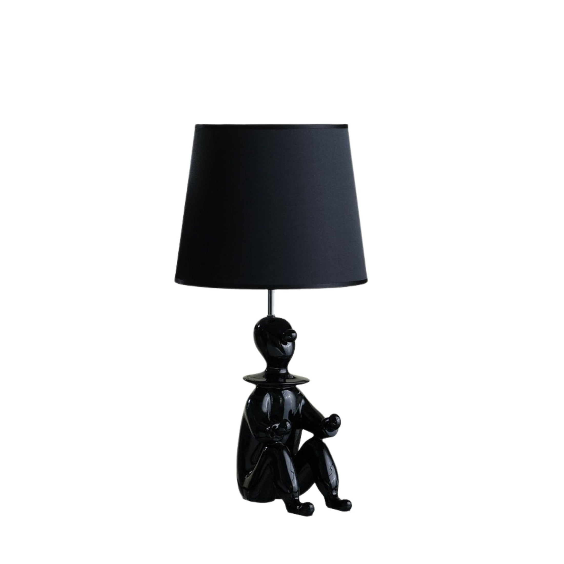 Noble House 21.25" Clown Figurine Table Lamp, Convenient Phone Holder, Semi-Drum Shade, E26 Light Bulb, Black