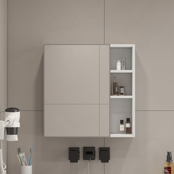 Noble House 21.7" Wall-Mounted Bathroom Mirror Cabinet, MDF Storage with Large Mirror, Space-Saving, White