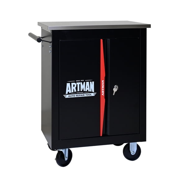 Noble House 22" Double-Door Multi-Function Tool Cart, Modular Expandable Steel Utility Cabinet, Black & Red