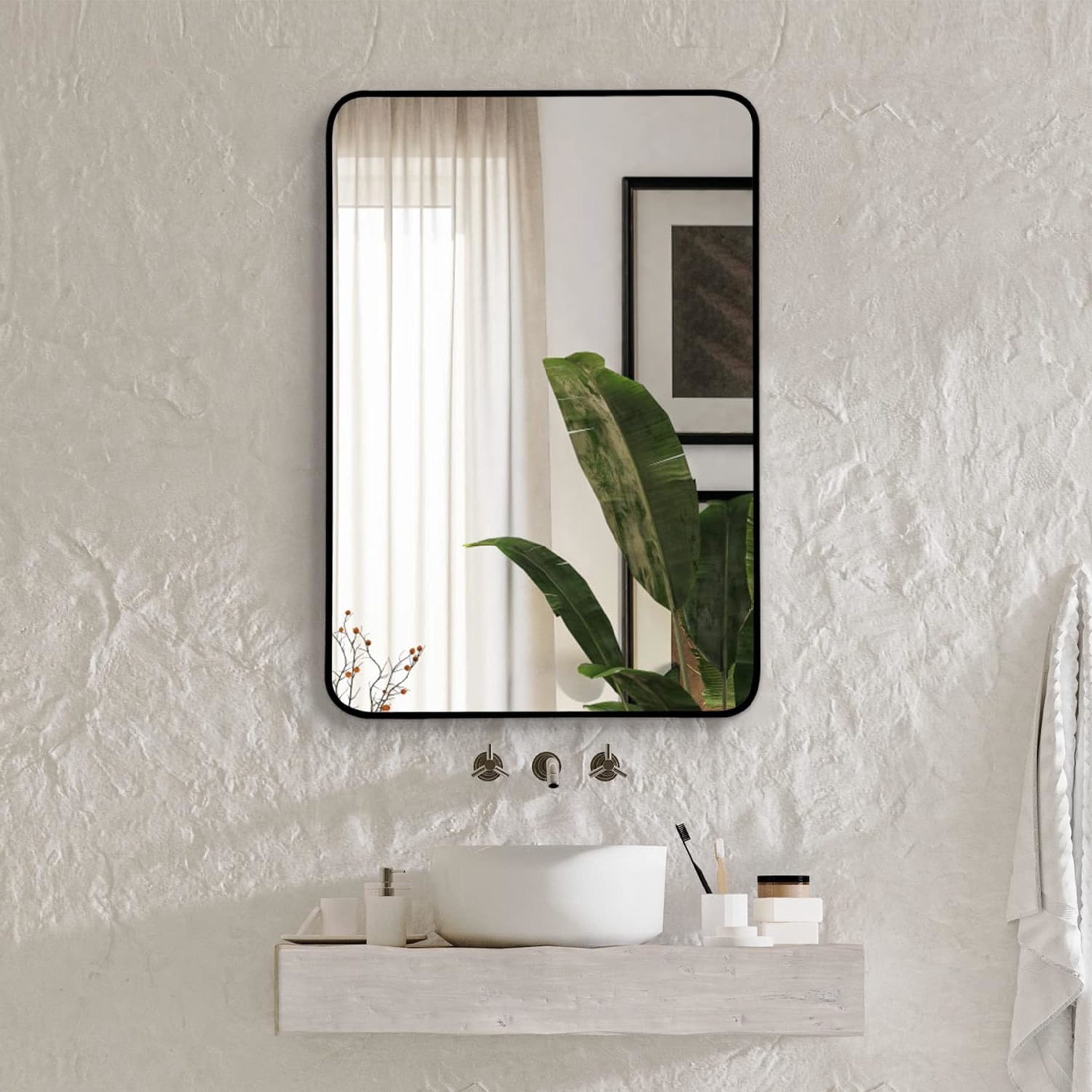Noble House 22x30 Inch Rectangular Bathroom Wall Mirror, Aluminum Frame Vanity Mirror, Black