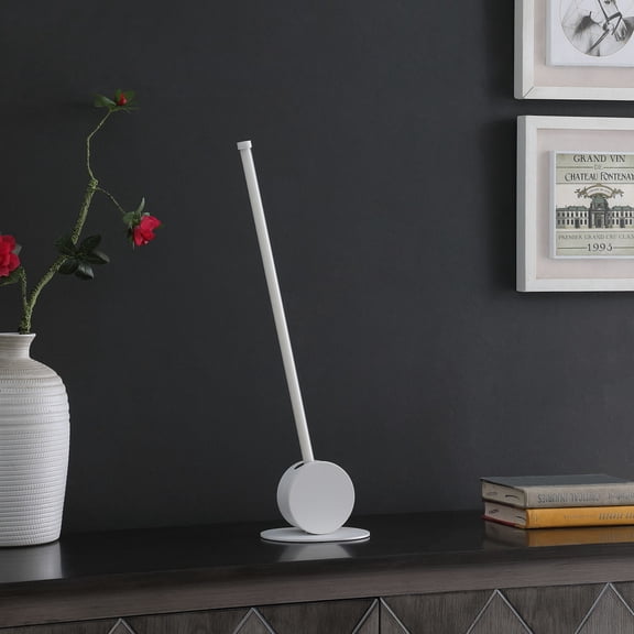 Noble House 23" LED Stick Table Lamp, White Metal Cylinder, Soft-White Integrated Tube, Inline Switch, White