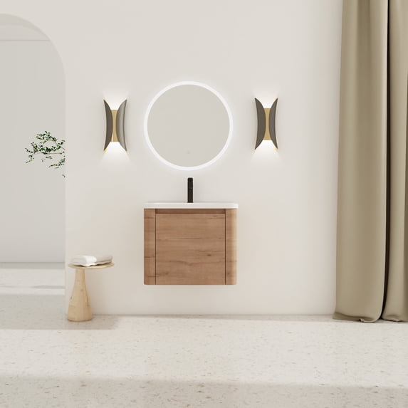 Noble House 24" Floating Bathroom Vanity with Ceramic Sink, Plywood Soft-Close Door, Rounded Edges, Imitative Oak