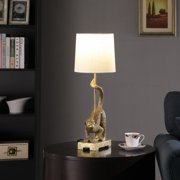 Noble House 24" Old World Capuchin Monkey Table Lamp, Polyresin Figurine, Semi-Drum Shade, E26 Bulb, Golden White