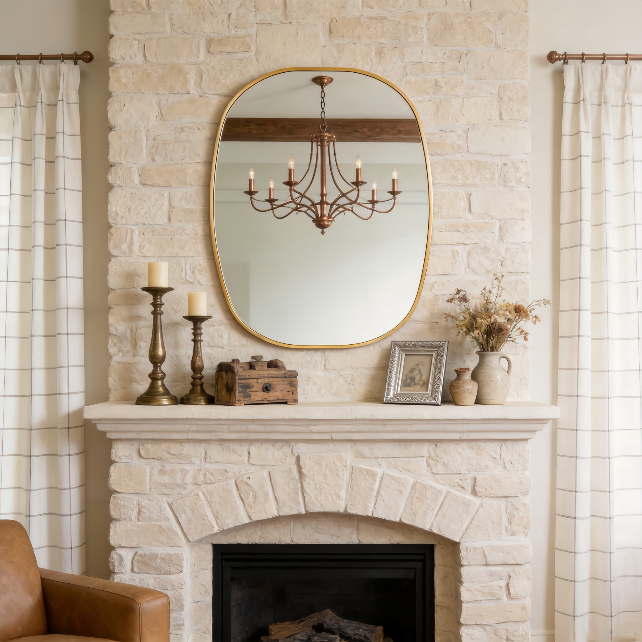 Noble House 24"x32" Unique Metal Framed Oval Wall Mirror, Modern Oblong Vanity Mirror for Bathroom & Entryway, Gold