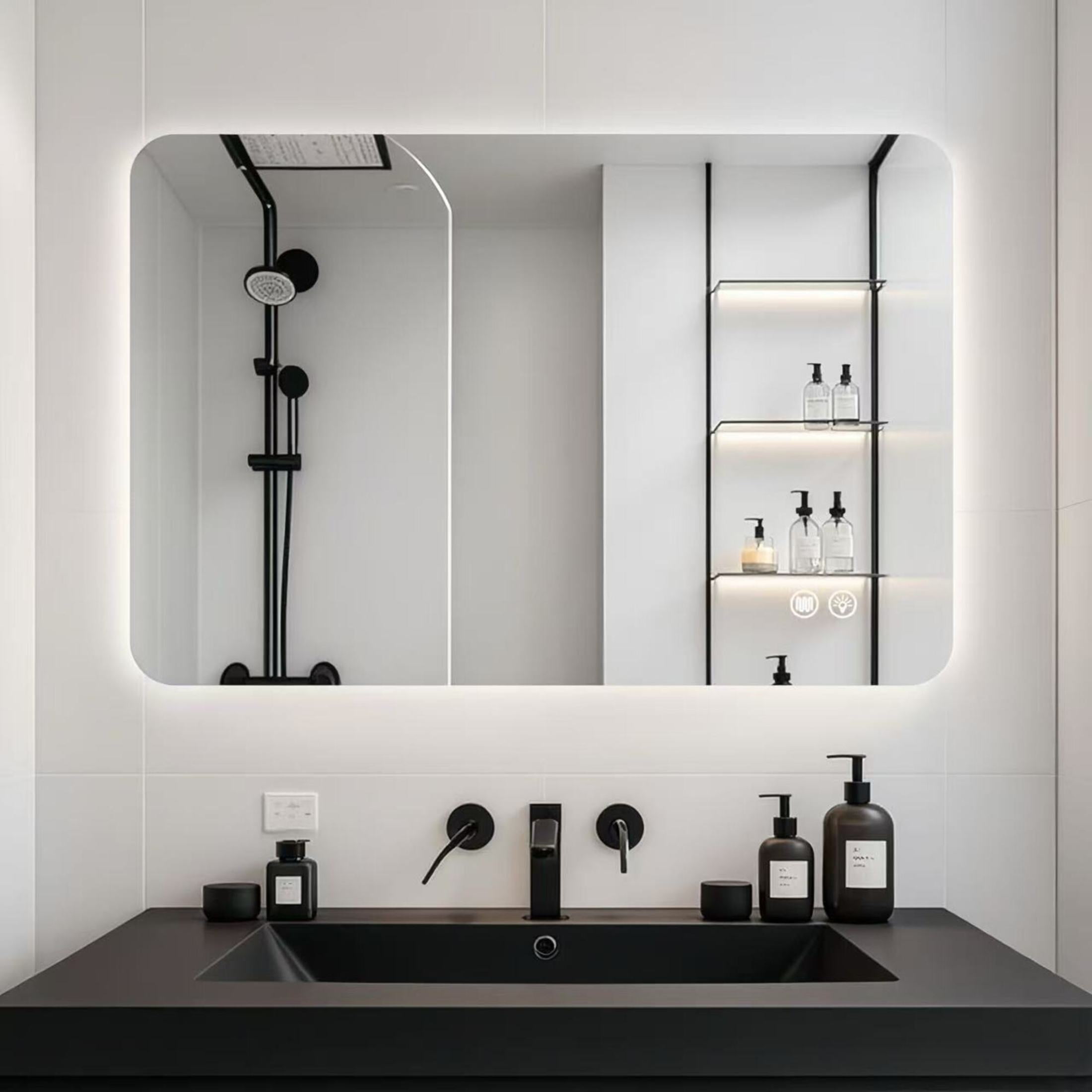 Noble House 24"x36" Rectangular LED Backlit Bathroom Mirror, Anti-Fog, Dimmable 3-Color Lighting