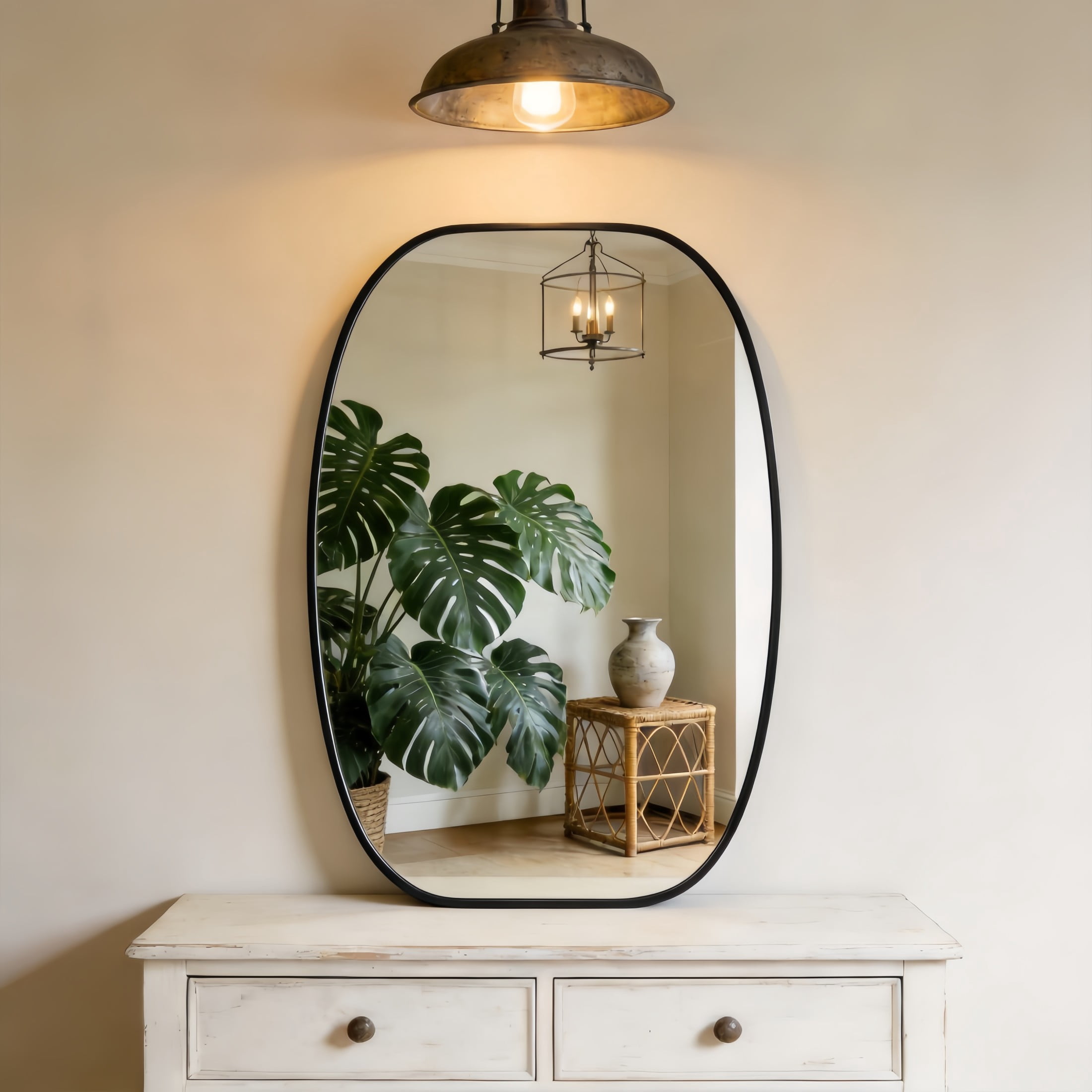 Noble House 24"x36" Unique Metal Framed Oval Wall Mirror, Modern Oblong Vanity Mirror for Bathroom & Entryway, Black