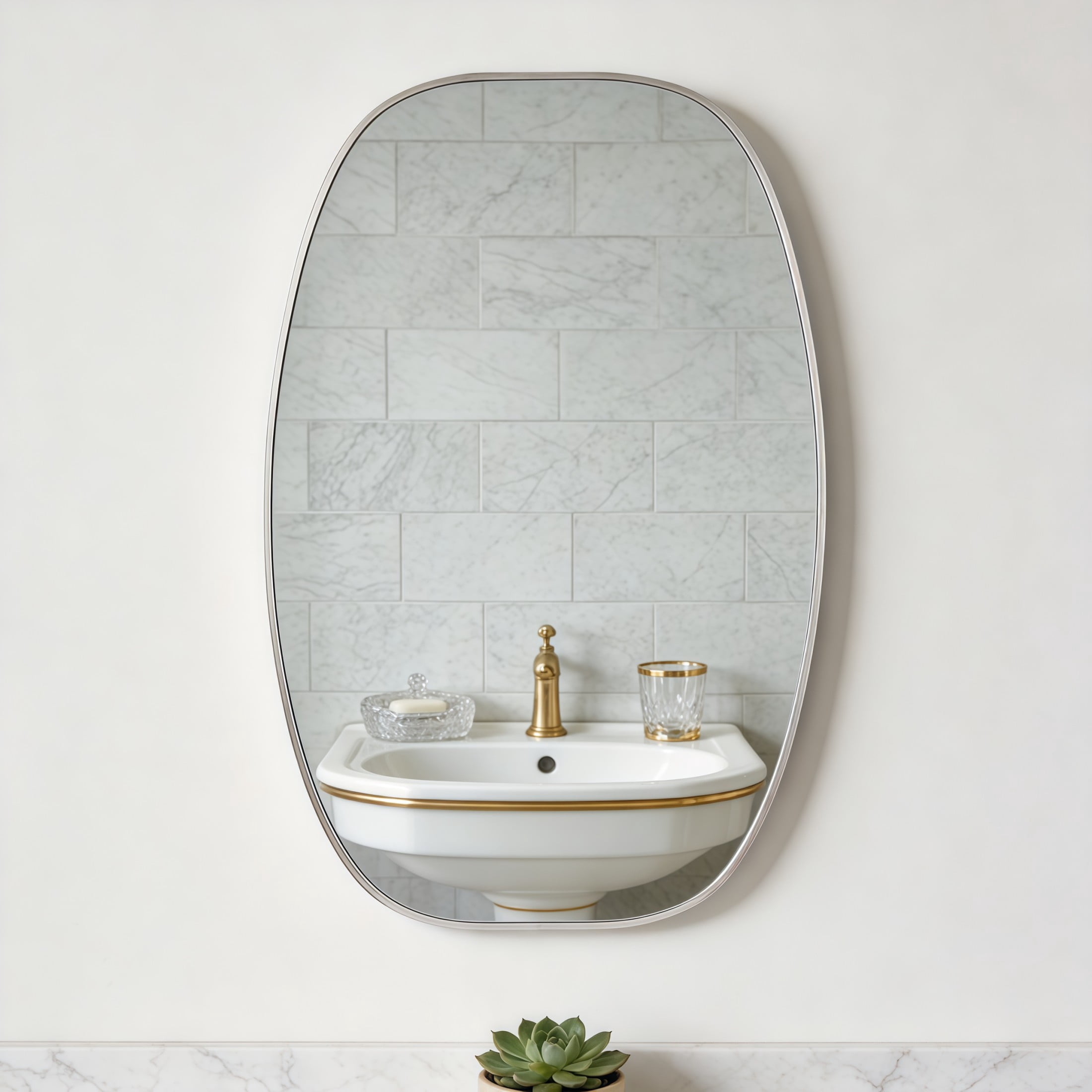 Noble House 24"x36" Unique Metal Framed Oval Wall Mirror, Modern Oblong Vanity Mirror for Bathroom & Entryway, Silver