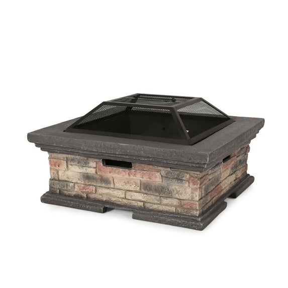 Noble House 29" Square Wood Gray Finish Concrete Fire Pit