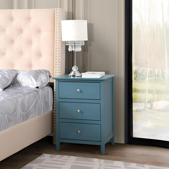 Noble House 3-Drawer Accent Nightstand, Bedside Table with Durable Particle Board Frame, Teal Finish