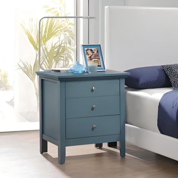 Noble House 3-Drawer Nightstand, Bedside Table with Particle Board Frame, Teal Finish