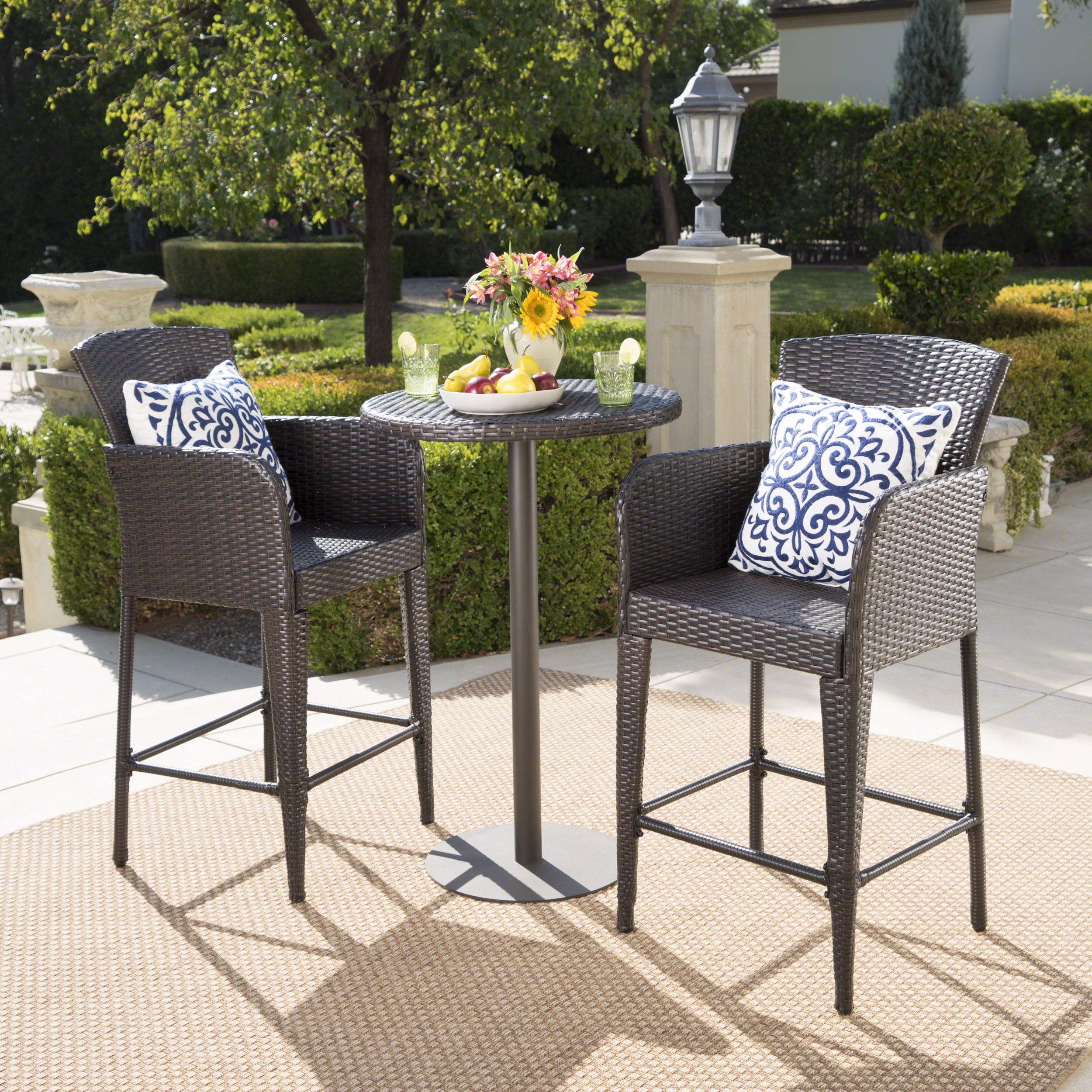 Noble House 3 Pcs Wicker Bar Set with Table, Brown