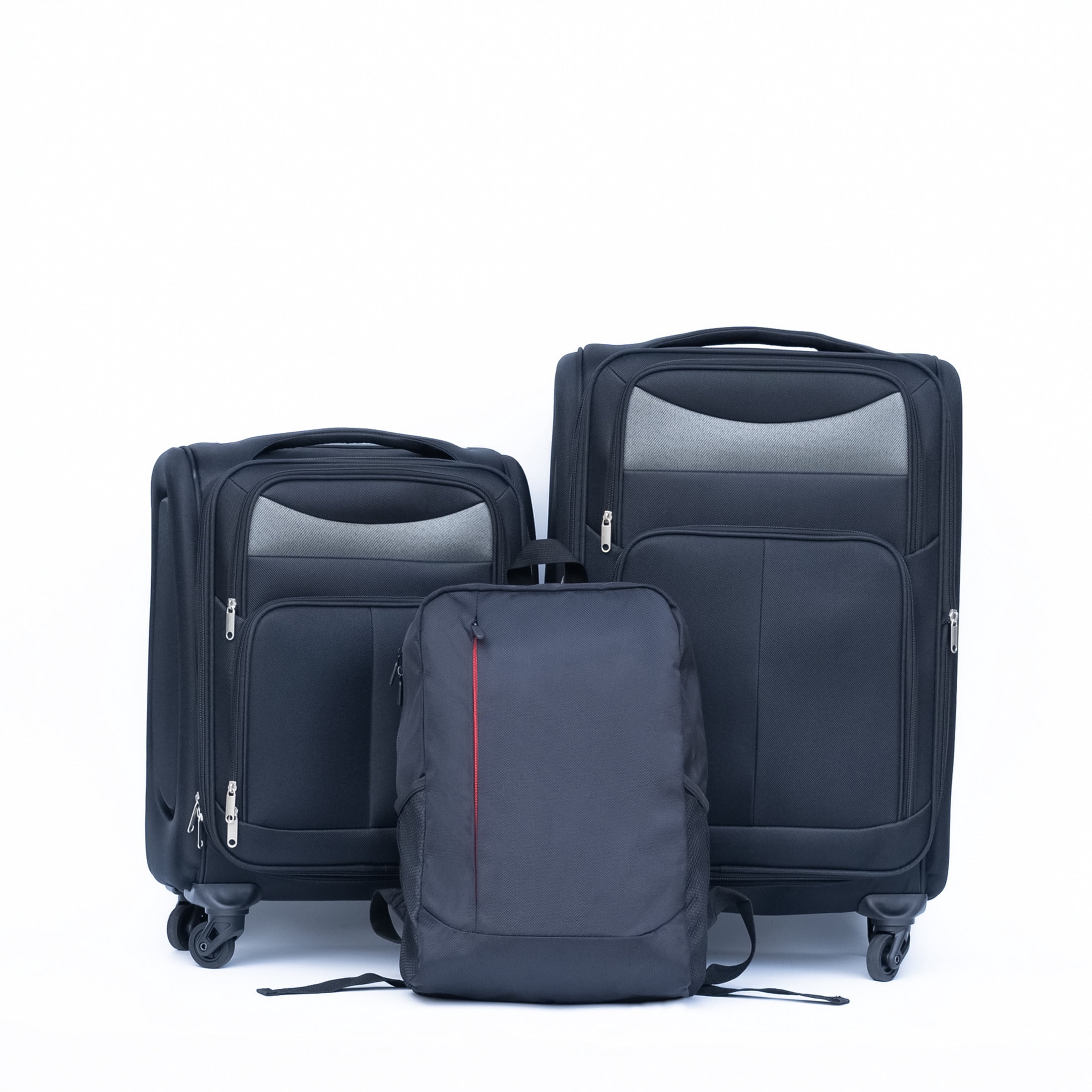 Noble House 3-Piece 20" & 24" Softside Oxford Luggage Set with Backpack, Expandable Spinner Suitcases, Black