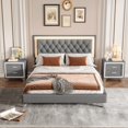 thumbnail image 1 of Noble House 3-Pieces Bedroom Sets,Queen Size Upholstered Platform Bed with LED Lights and Two Nightstands,Gray, 1 of 10