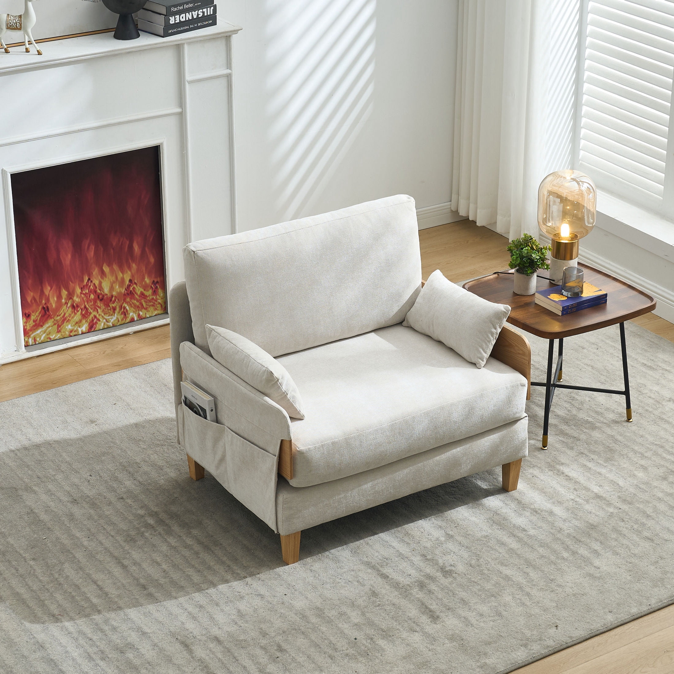 Noble House 3-in-1 Convertible Chenille Sofa Bed Chair, Foldable Sleeper Recliner with 3 Pillows, Beige