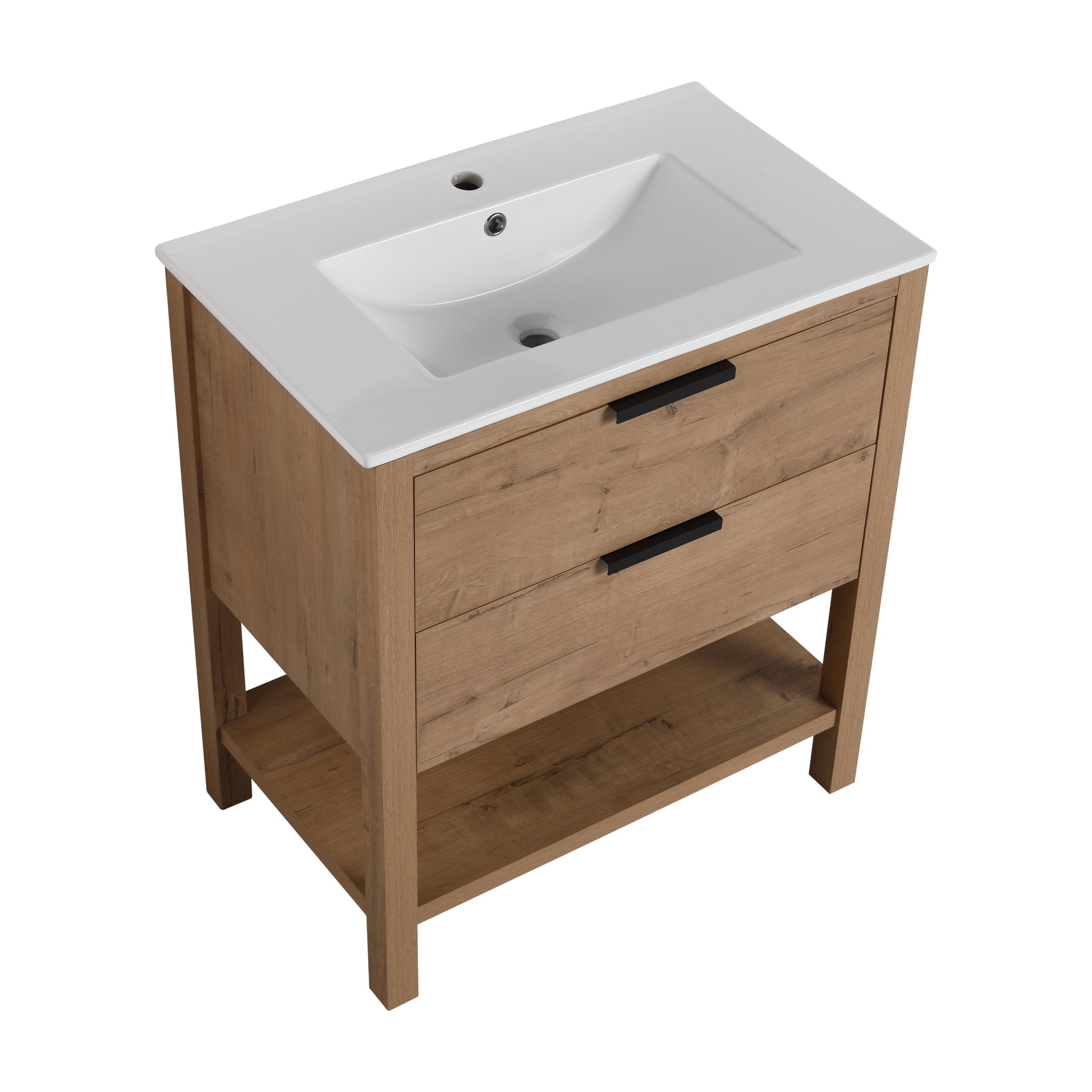 Noble House 30" Freestanding Bathroom Vanity Cabinet, Plywood Soft-Close Drawers, Excluded Sink, Imitative Oak