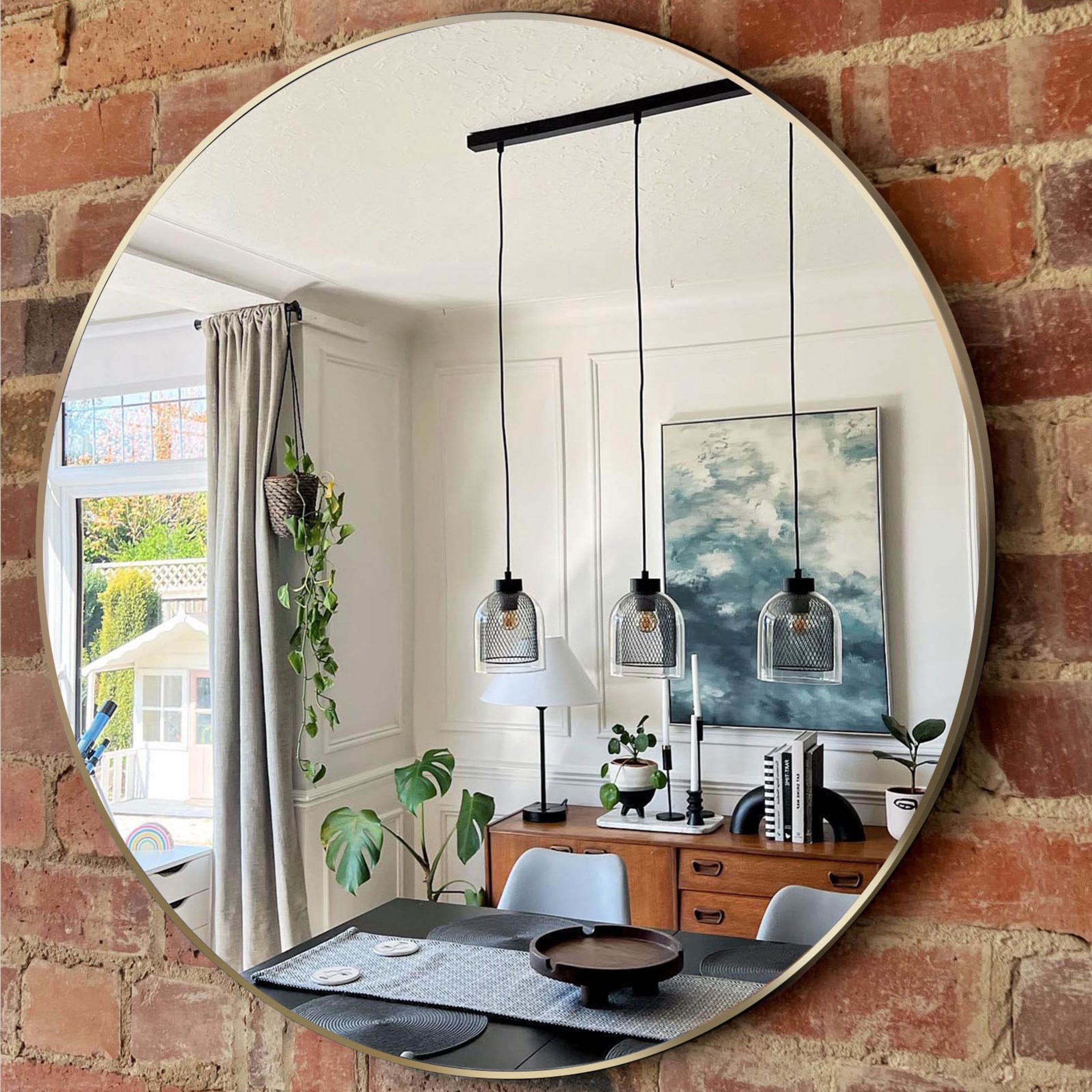 Noble House 30 Inch Round Metal Wall Mirror, Vanity Mirror for Bathroom, Bedroom & Living Room, Gold
