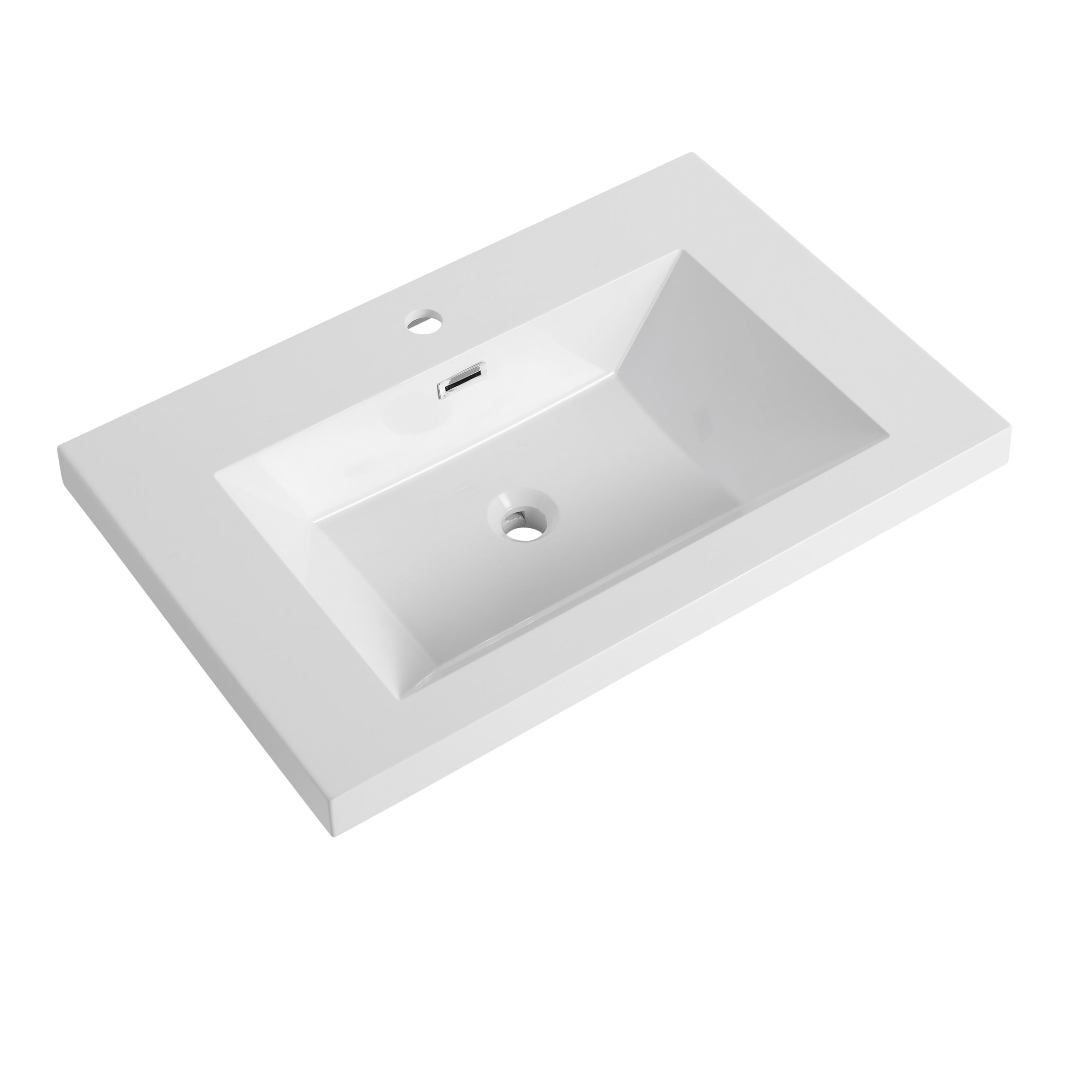 Noble House 30" Resin Bathroom Vanity Top Sink, Modern Integrated Basin, Easy-Clean, Scratch-Resistant, Glossy White