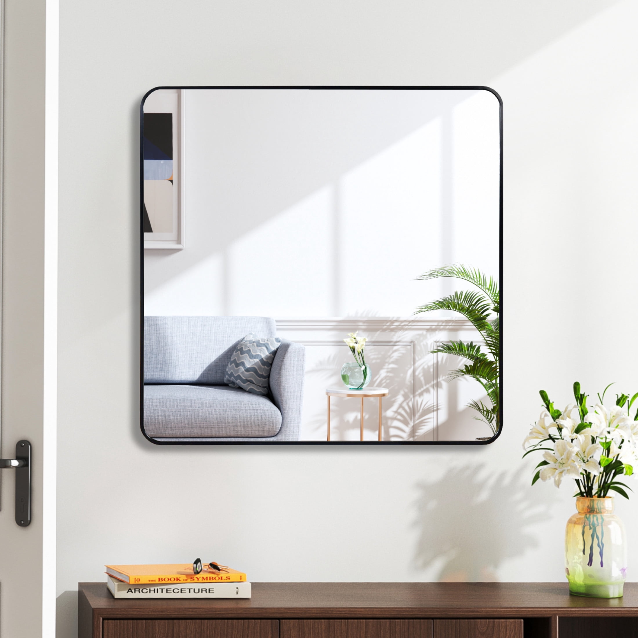 Noble House 30"x30" Square Metal Wall Mirror, Vanity Mirror for Bathroom, Bedroom & Living Room, Black