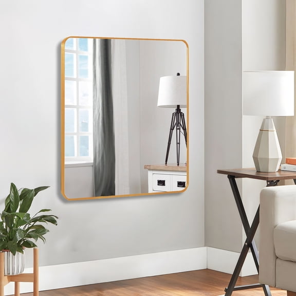 Noble House 30"x30" Square Metal Wall Mirror, Vanity Mirror for Bathroom, Bedroom & Living Room, Gold