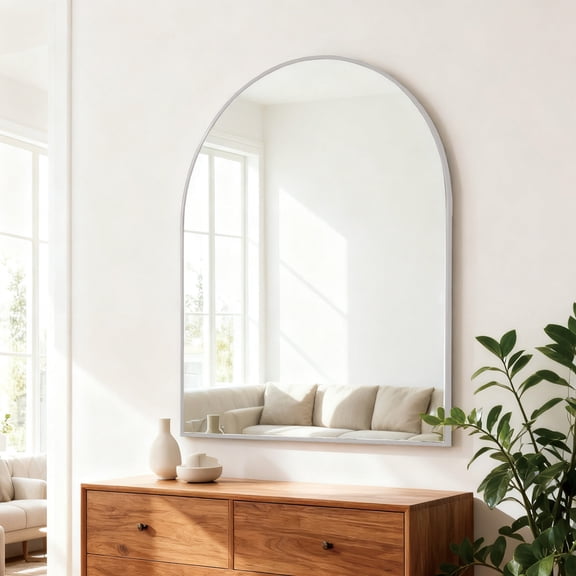 Noble House 30"x36" Arched Metal Wall Mirror, Vanity Mirror for Bathroom, Bedroom & Living Room, Silver