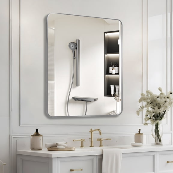 Noble House 30"x36" Rectangular Metal Wall Mirror, Vanity Mirror for Bathroom, Bedroom & Living Room, Silver