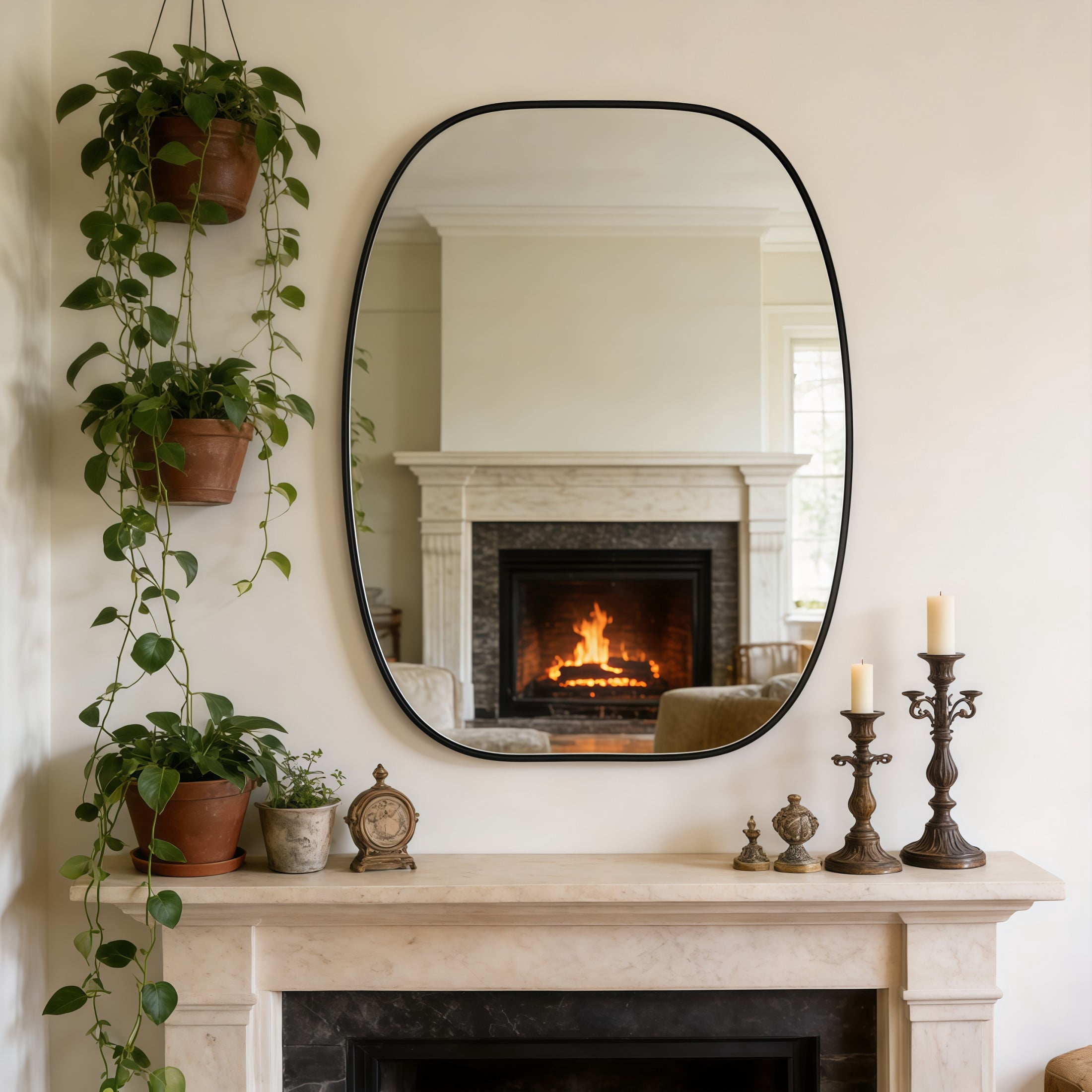 Noble House 30"x40" Unique Metal Framed Oval Wall Mirror, Modern Oblong Vanity Mirror for Bathroom & Entryway, Black
