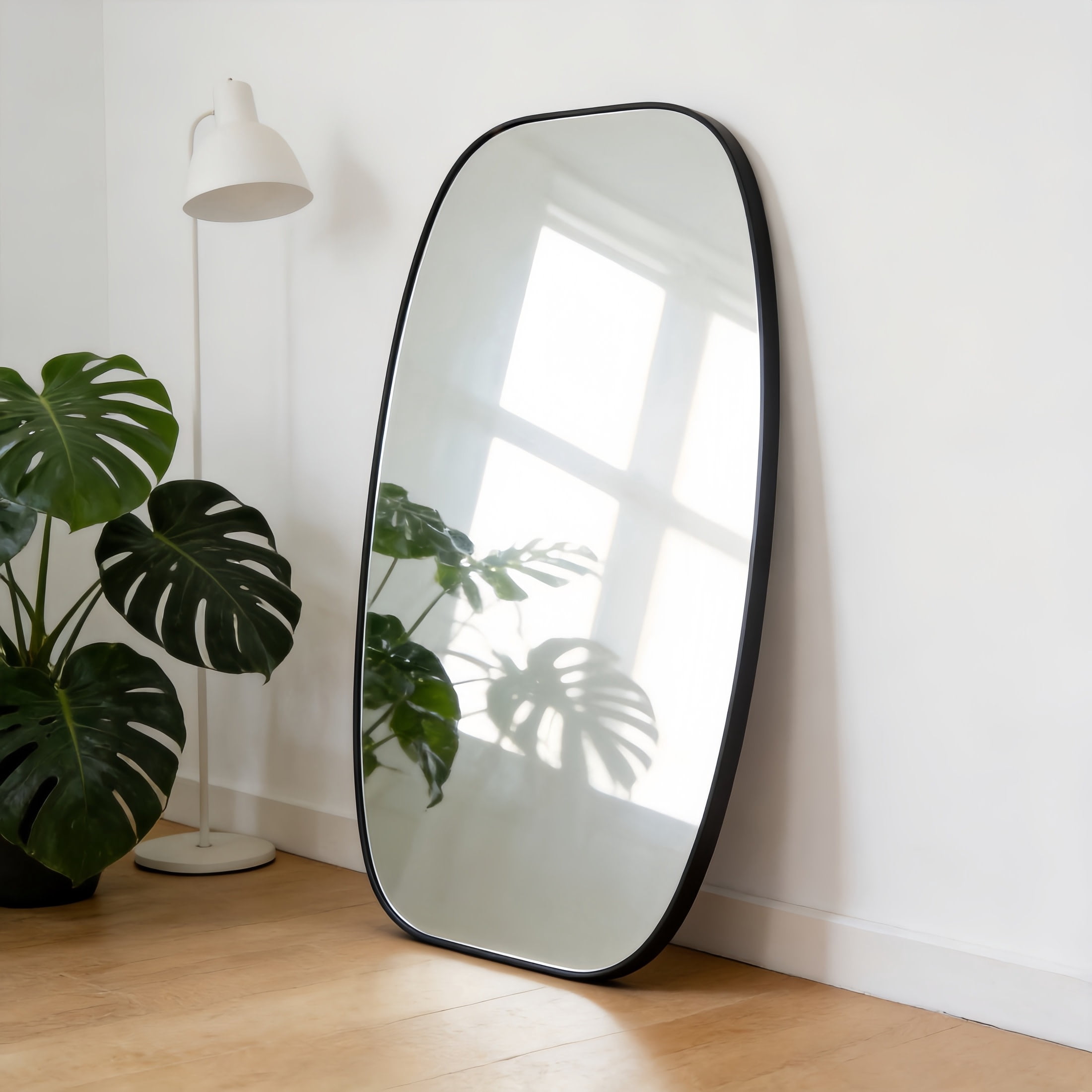 Noble House 30"x48" Unique Metal Framed Oval Wall Mirror, Modern Oblong Vanity Mirror for Bathroom & Entryway, Black